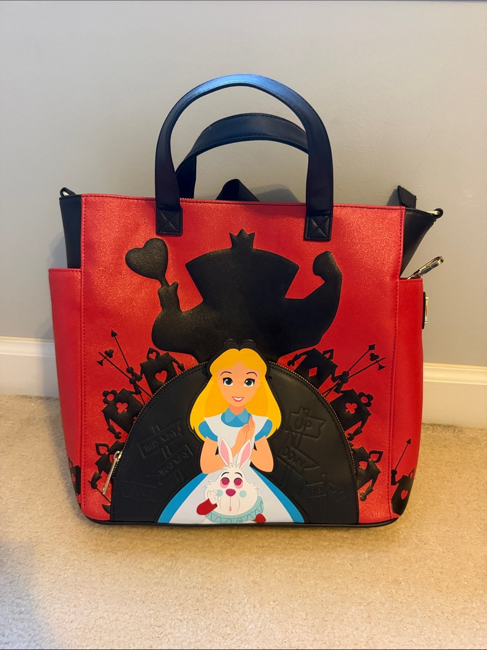 Loungefly Alice in Wonderland Red Tote Bag with Black Accents